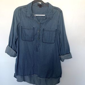 JW style denim long sleeve cuffed top size large